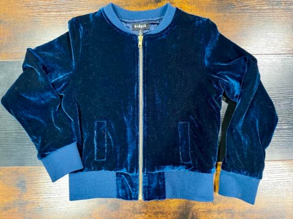 Kidpik Velvet Bomber Jacket Blue Zip Front Girls Size 7/8